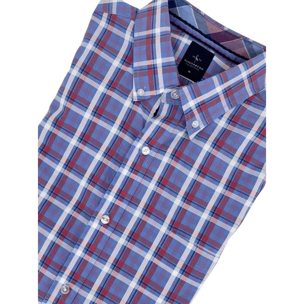 Tailorbyrd Mens Button Down Shirt Blue/Pink/White Plaid Size XL Chest Pocket EUC